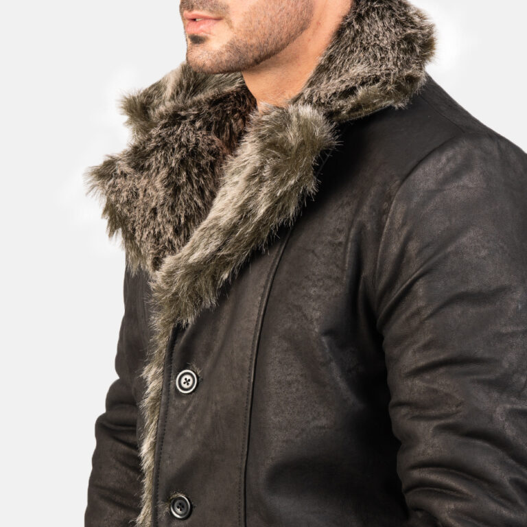 Mens Furlong Black Leather Coat8092-9-1577697475684